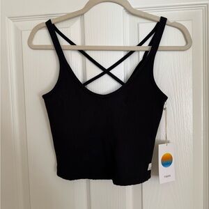 NWT Vuori Black Rib Crop Tank, Size S